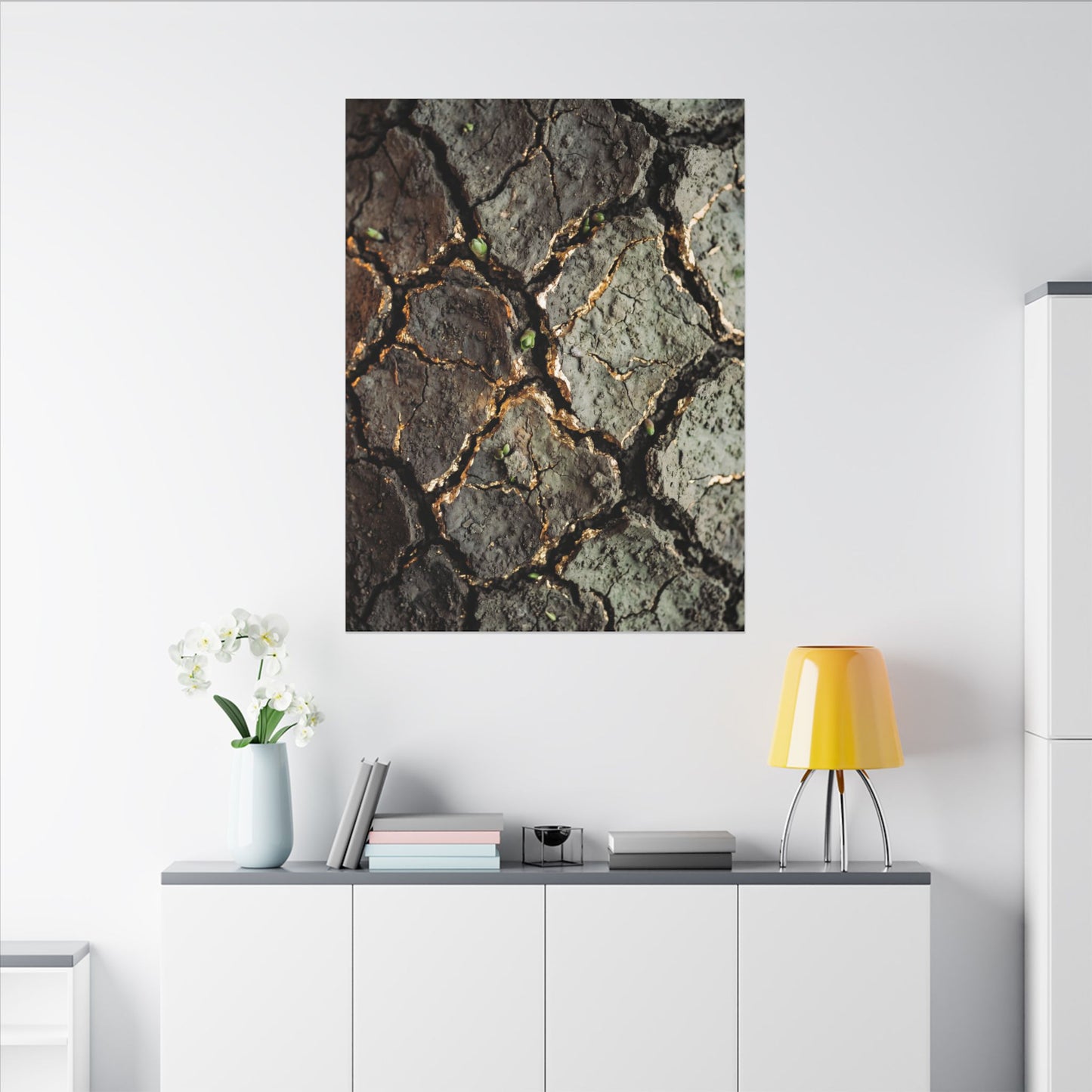 Earthy Cracked Earth Canvas Art - Japanese Pattern Japandi