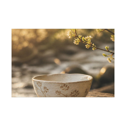 Neutral Ceramic Bowl Canvas Art - Japanese Pattern Japandi