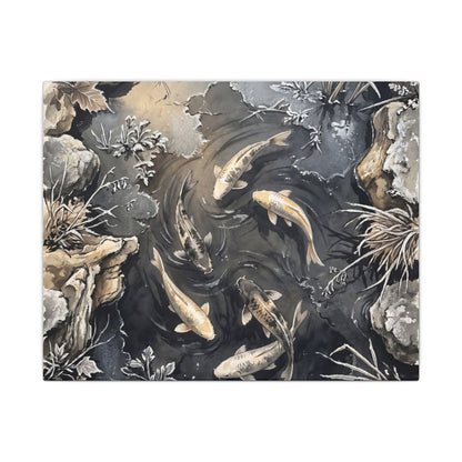 Koi Pond Canvas Art | Winter Japandi Japanese Pattern Art