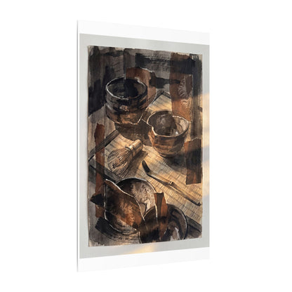 Tea Ceremony Charcoal Ink Canvas Art | Luxurious Dark Japandi Art