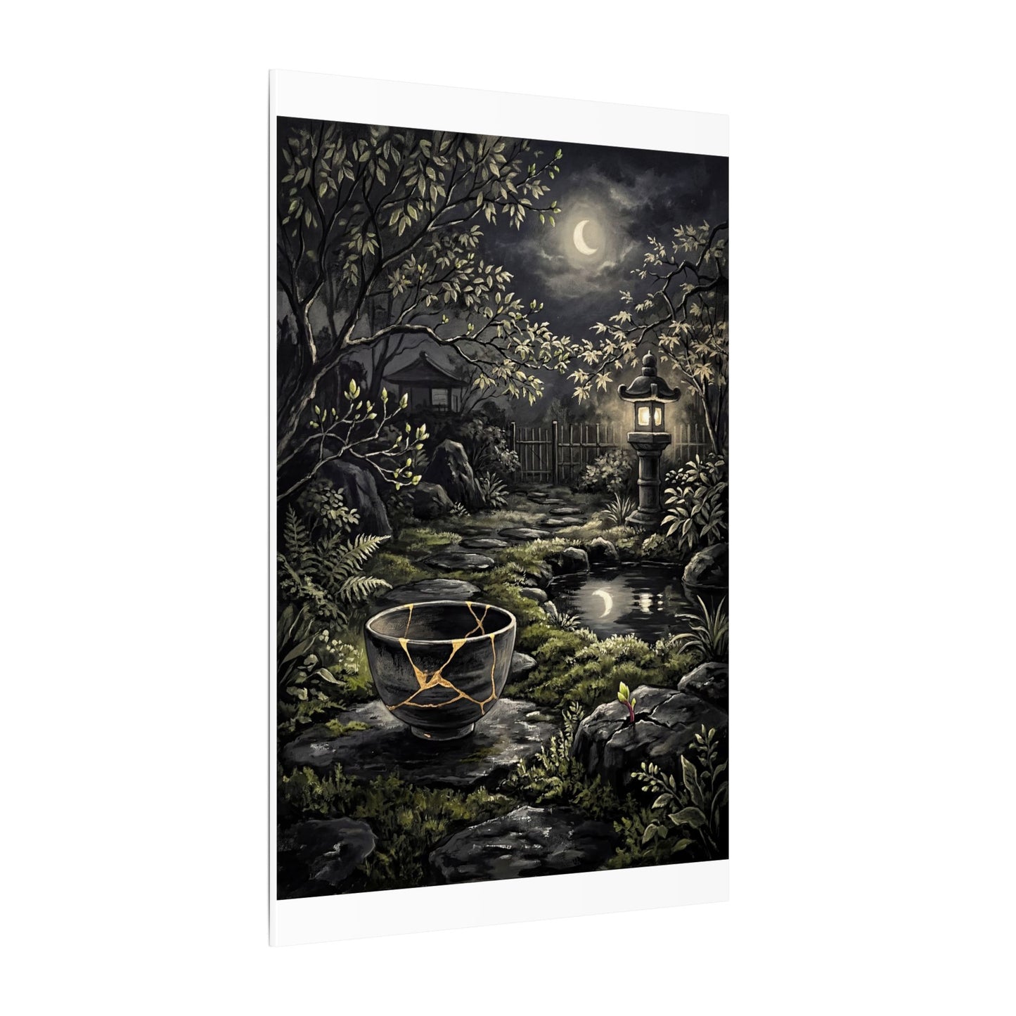 Kintsugi Moonlit Garden in Dappled | Gold Repair Canvas Art