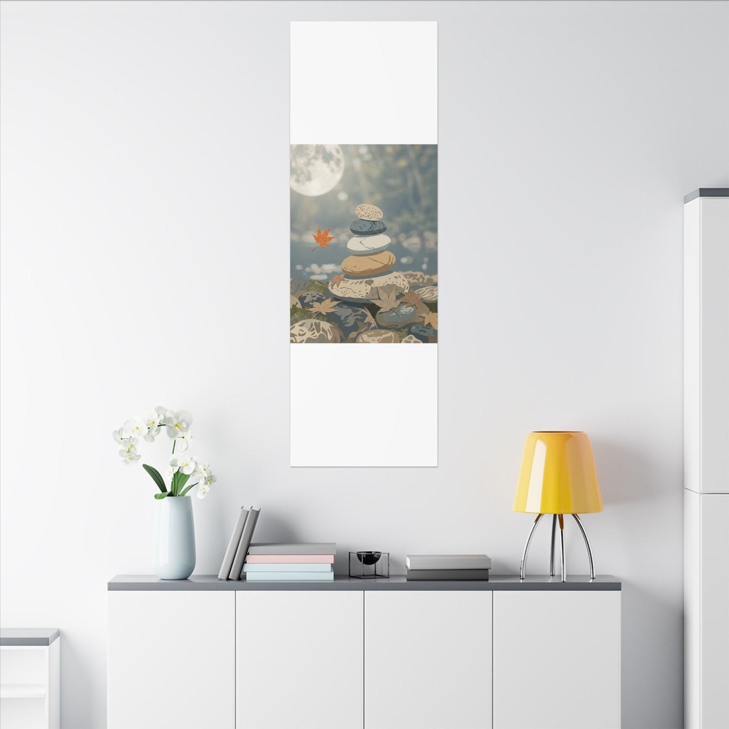 Warm River Stones Canvas Art - Japanese Pattern Japandi