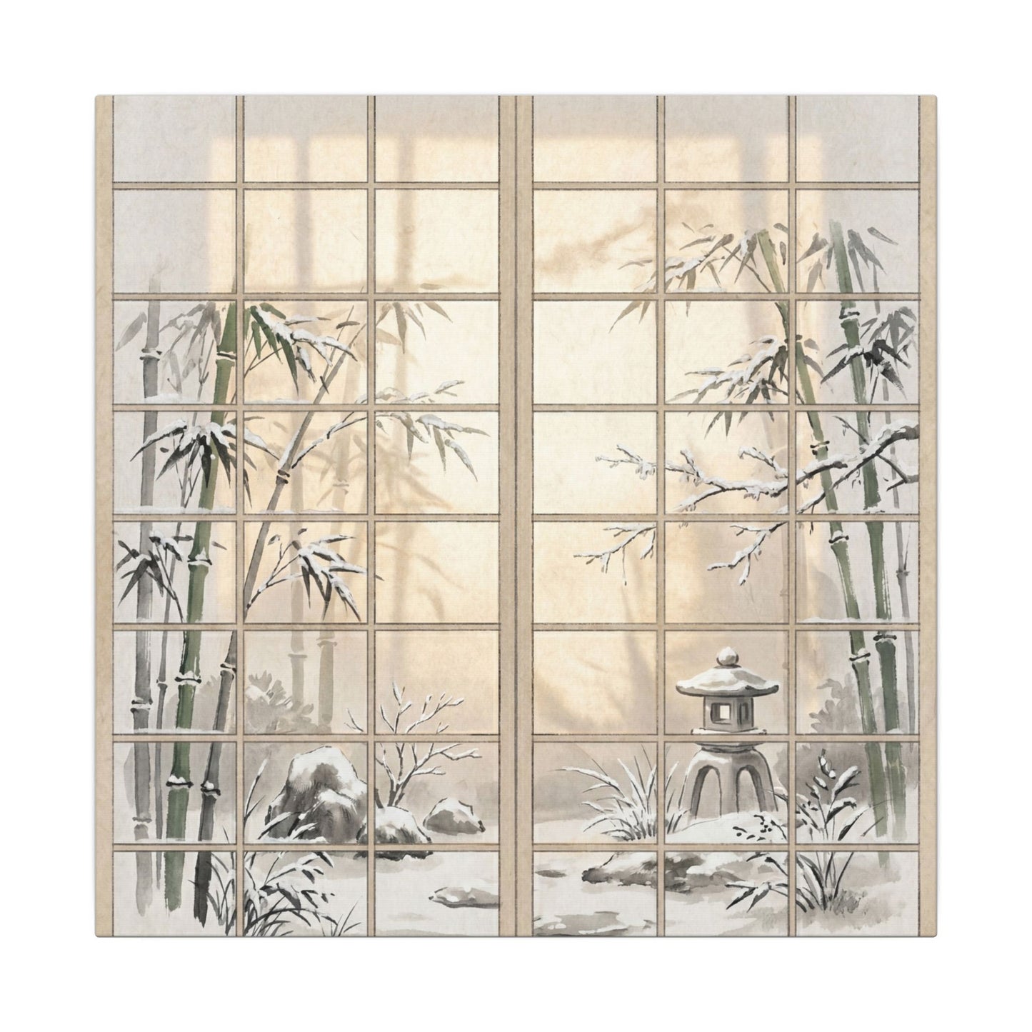 Winter Shoji Screen Sumi E Canvas Art | Tranquil Decor