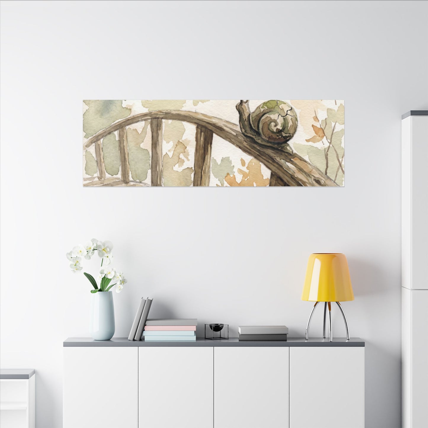 Wooden Bridge Canvas Art | Autumn Japandi Watercolor Art