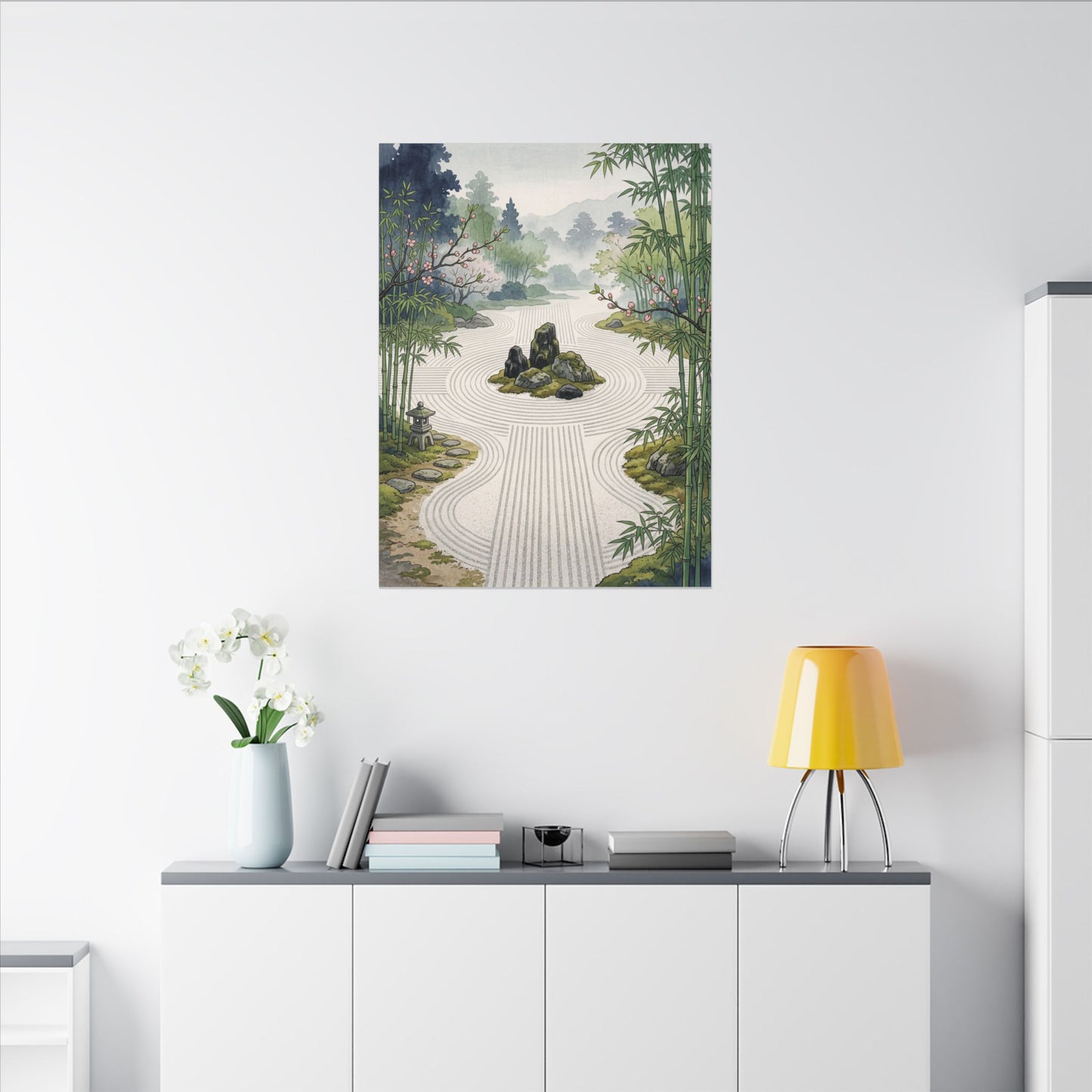 Rock Garden Ukiyo E Inspired Canvas Art | Contemplative Zen Art