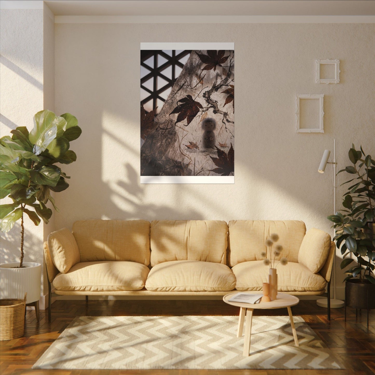 Shoji Screen Autumn Canvas Art | Dark Japandi Atmospheric Design