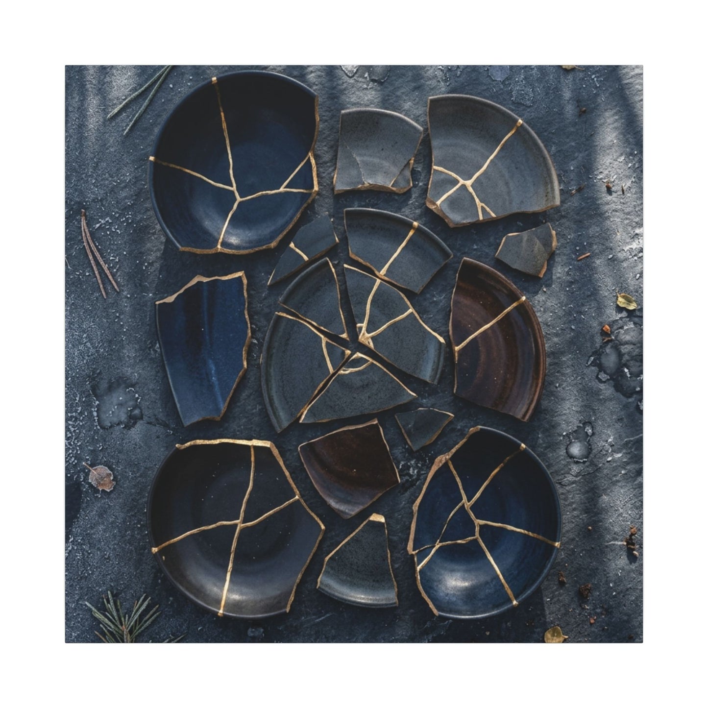 Dark Japandi Broken Pottery in Dappled | Shadow Zen Canvas Art