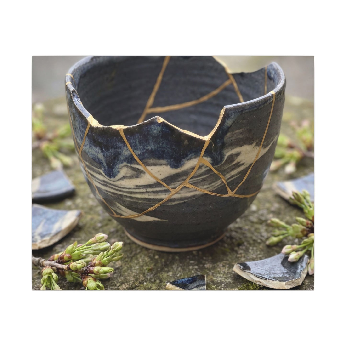 Datsuzoku Ceramic Bowl Canvas Art - Kintsugi Gold Repair