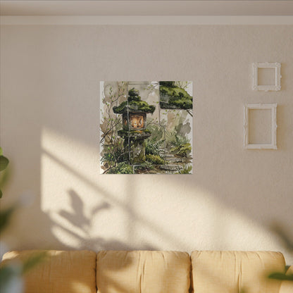 Stone Lantern Watercolor Canvas Art | Elegant Japandi Art
