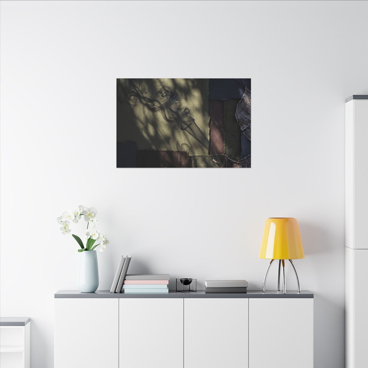 Ma Incense Smoke Canvas Art - Dark Japandi Dark Texture