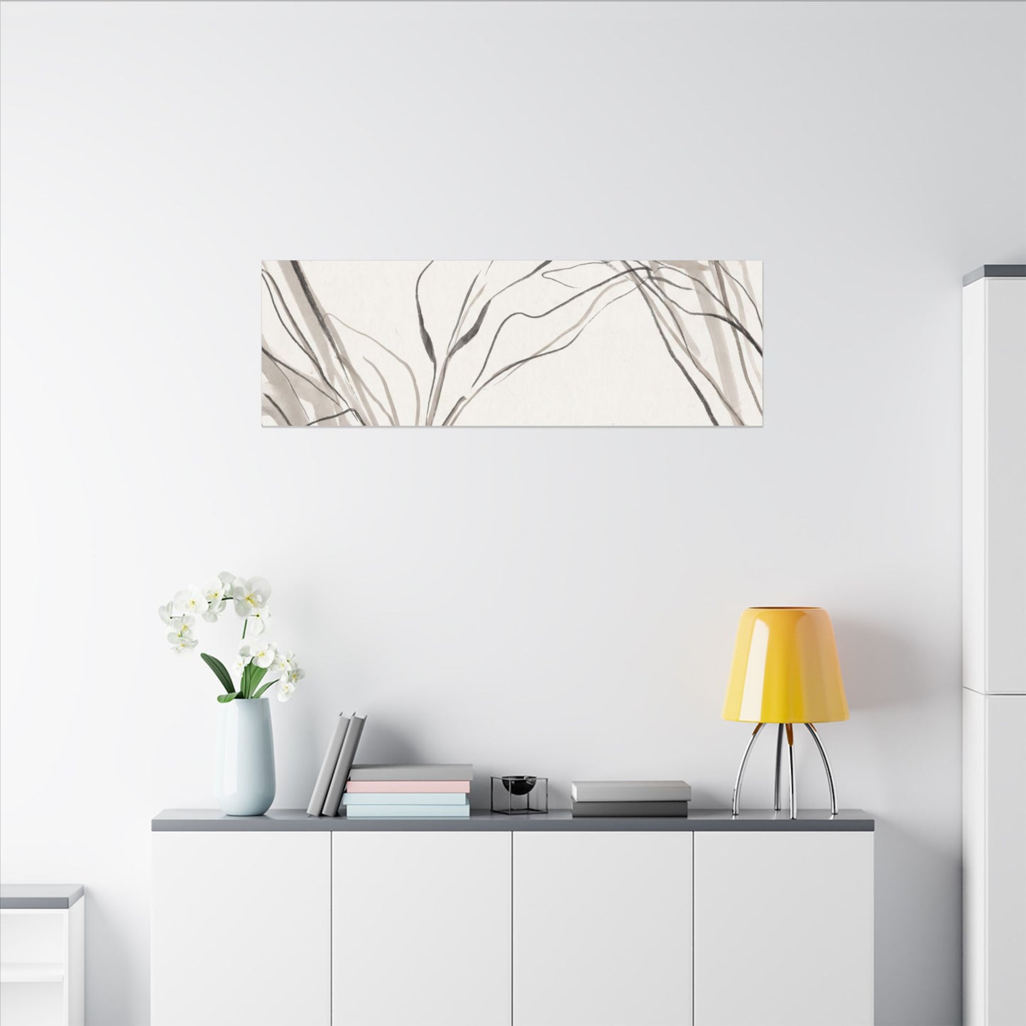 Neutral Shoji Screen Canvas Art - Minimal Line Japandi