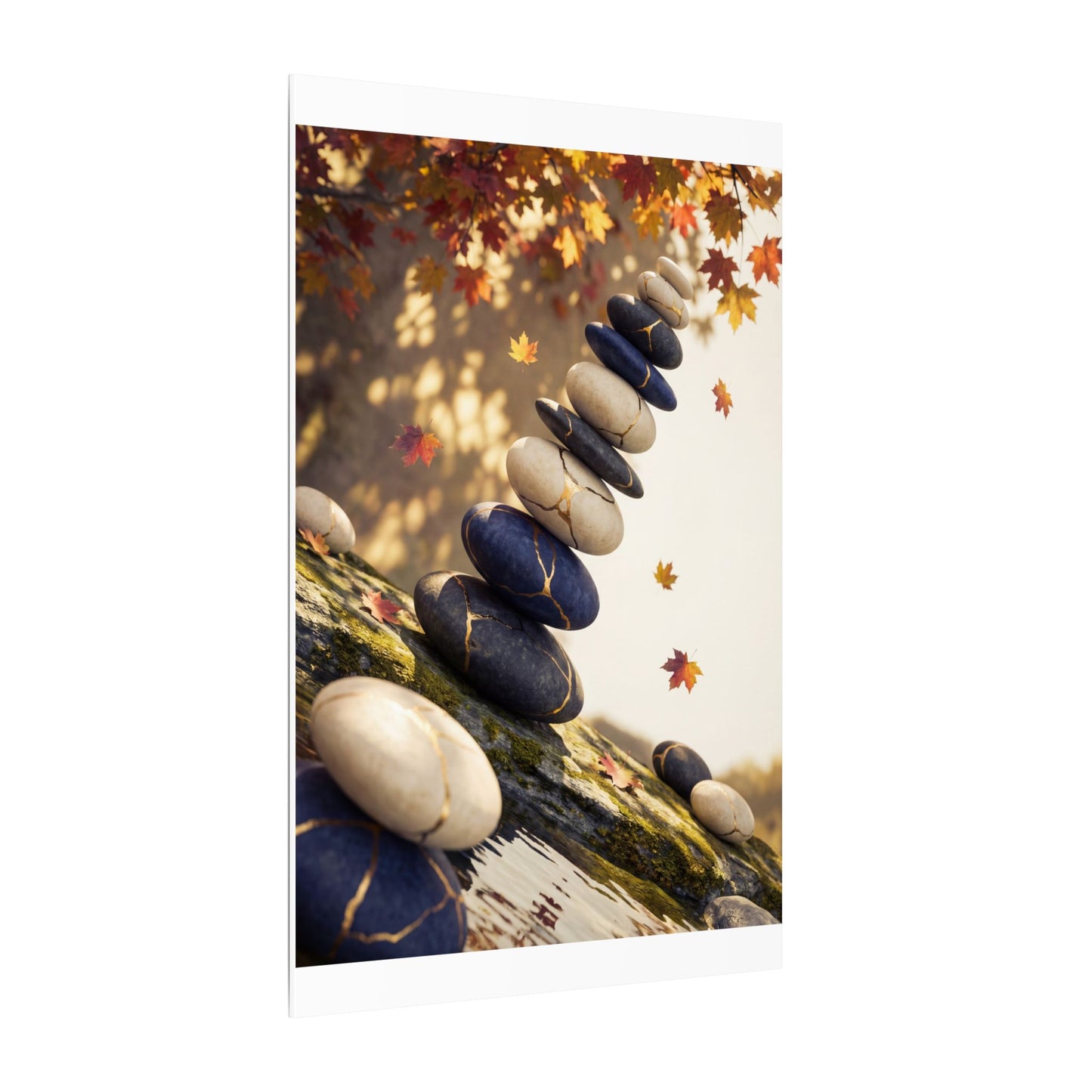 Ma River Stones Canvas Art - Kintsugi Gold Vein
