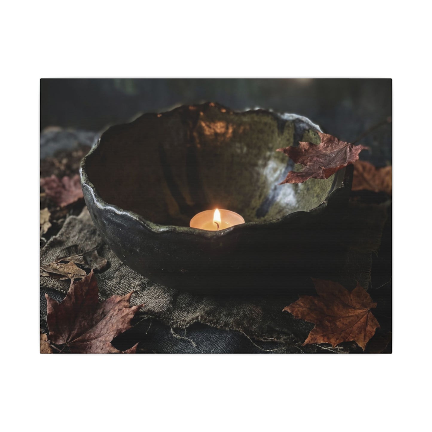 Candlelight Ceramic Bowl Canvas Art - Dark Japandi Kanso Art Print