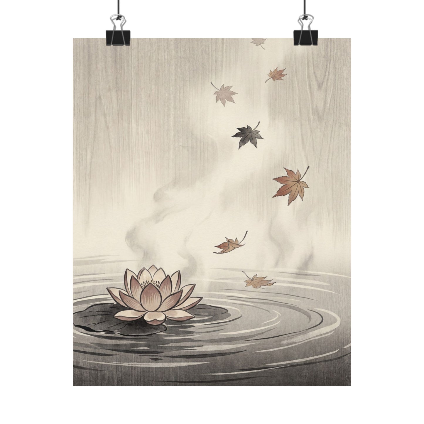 Lotus Flower Wall Art Print | Autumn Zen Ukiyo E Inspired Art Art Print