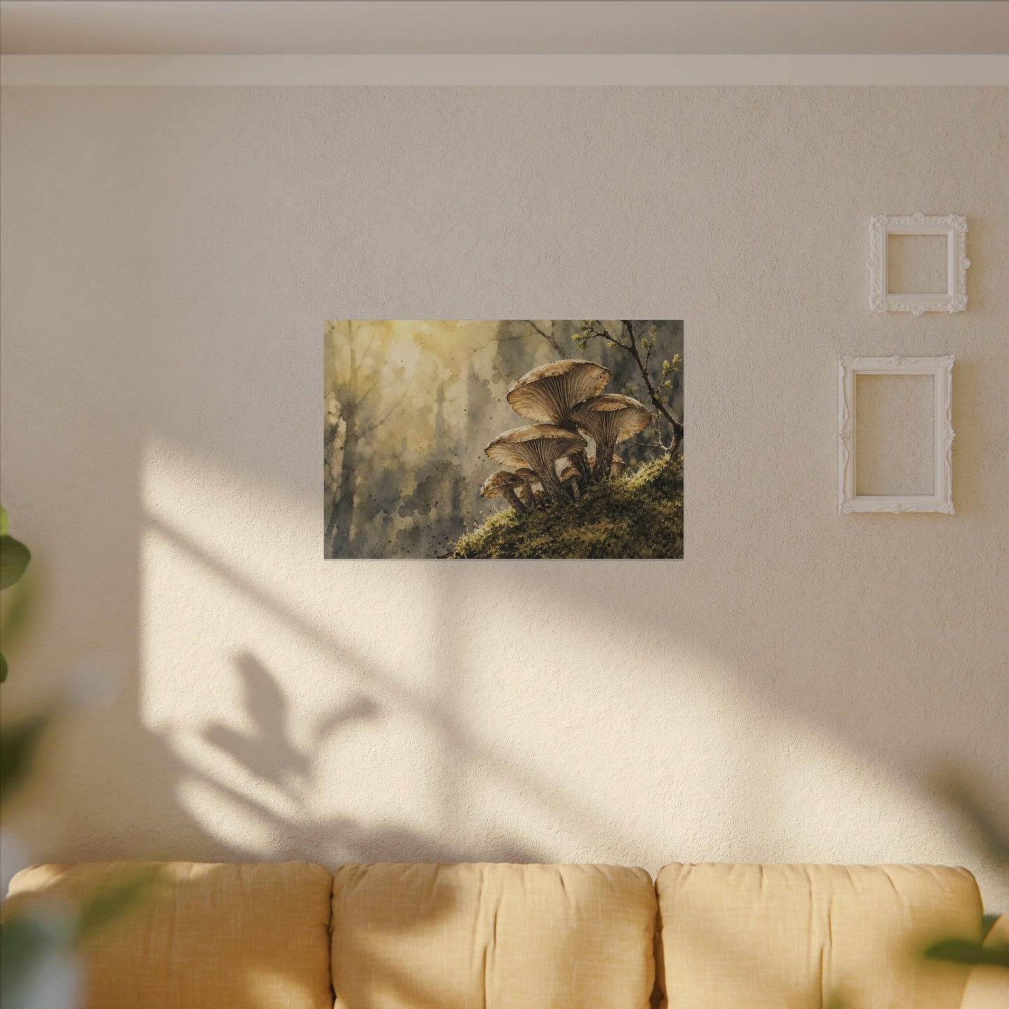 Wild Mushrooms Canvas Art | Spring Japandi Watercolor Art