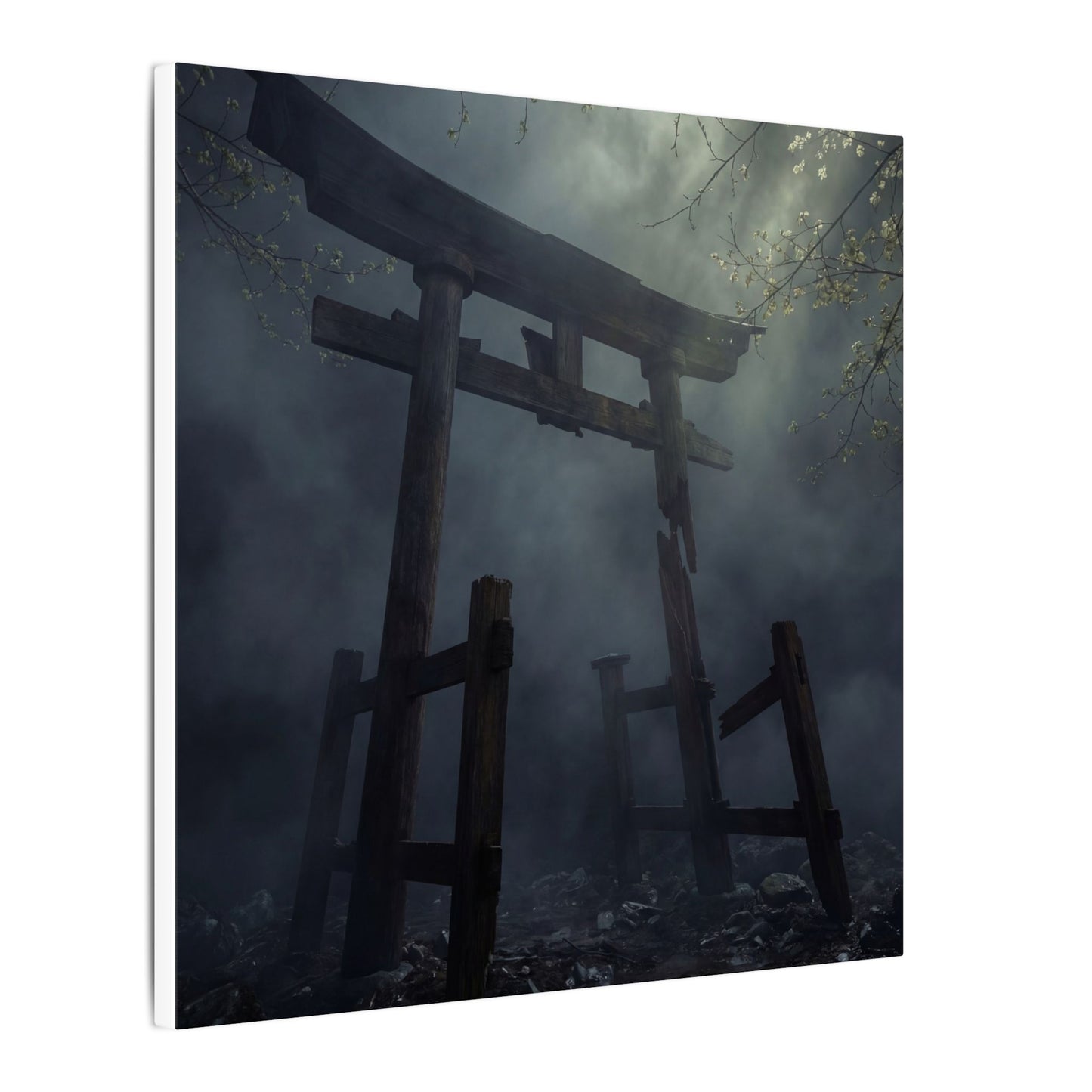 Dark Japandi Torii Gate in Dappled | Moody Minimal Canvas Art