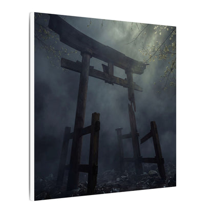 Dark Japandi Torii Gate in Dappled | Moody Minimal Canvas Art