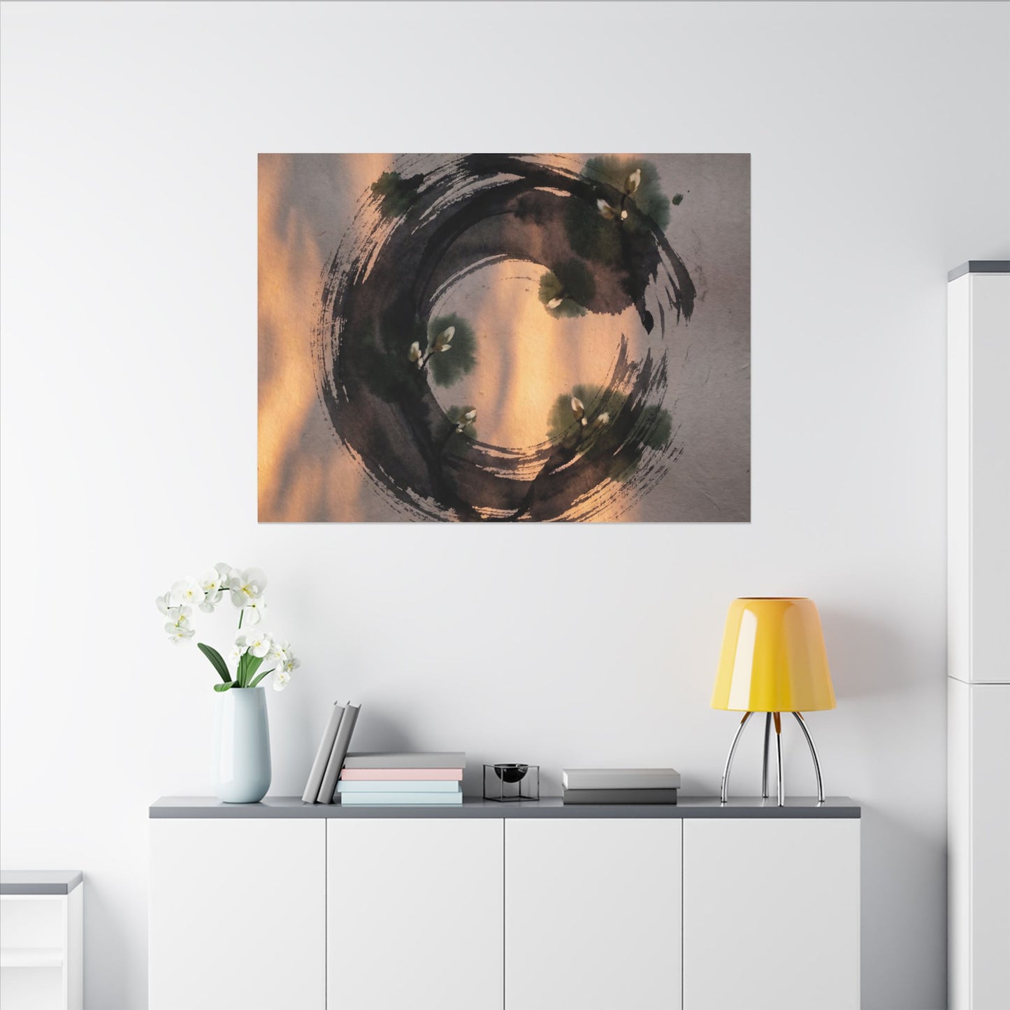 Ink Brushstroke Spring Canvas Art | Dark Japandi Bold Design