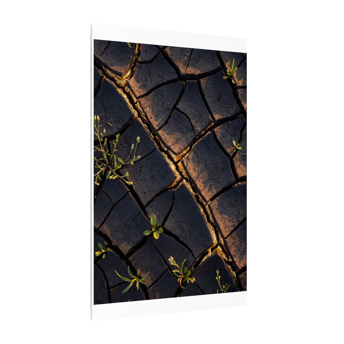 Kintsugi Cracked Earth in Golden Hour | Gold Vein Canvas Art