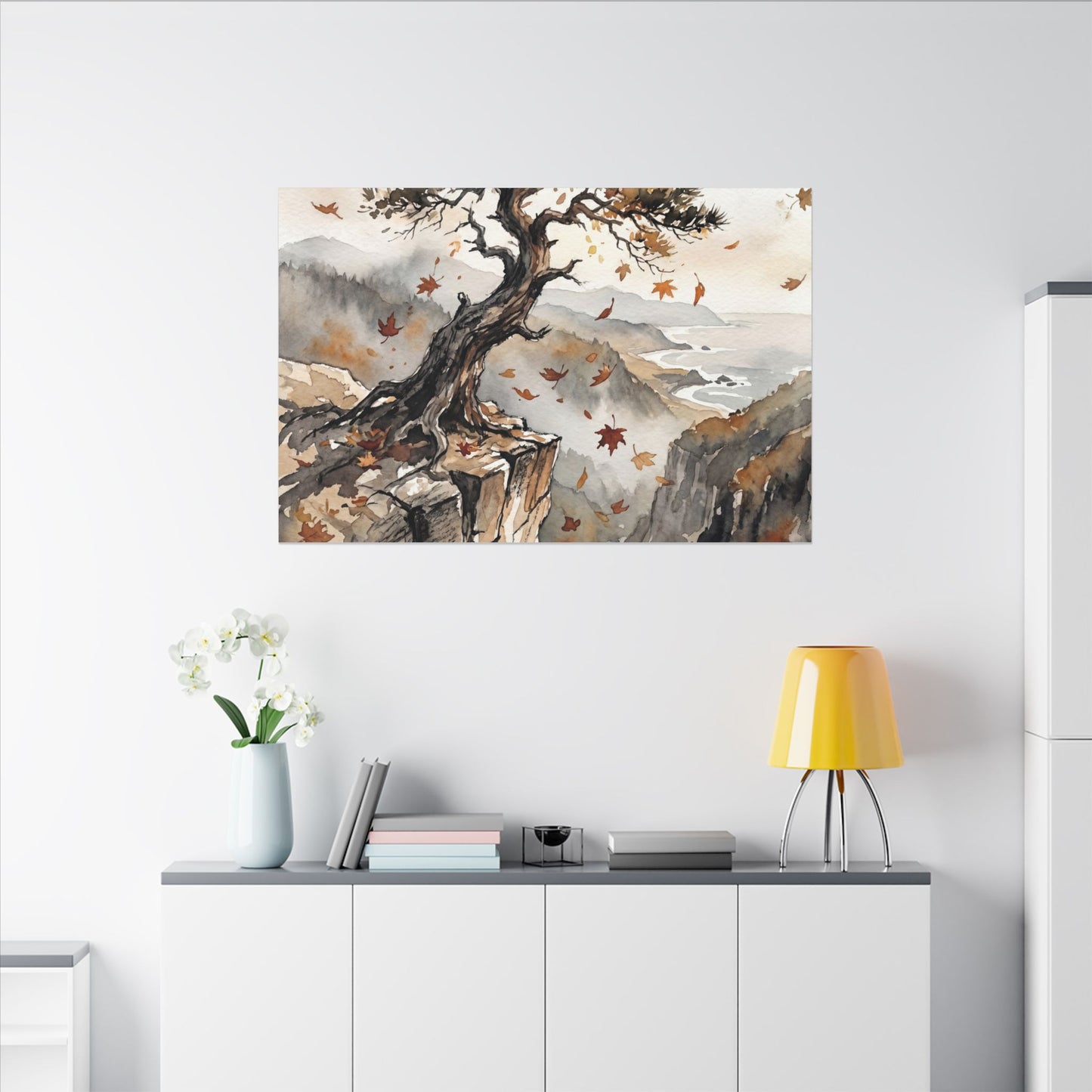 Autumn Pine Tree Watercolor Canvas Art | Warm Decor