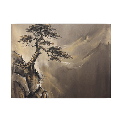 Pine Tree Charcoal Ink Canvas Art | Luxurious Dark Japandi Art Art Print