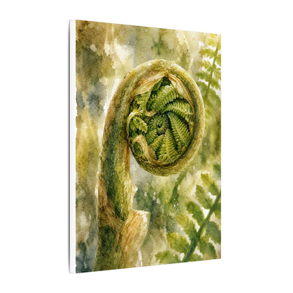 Japandi Fern Unfurling in Dappled | Watercolor Canvas Art