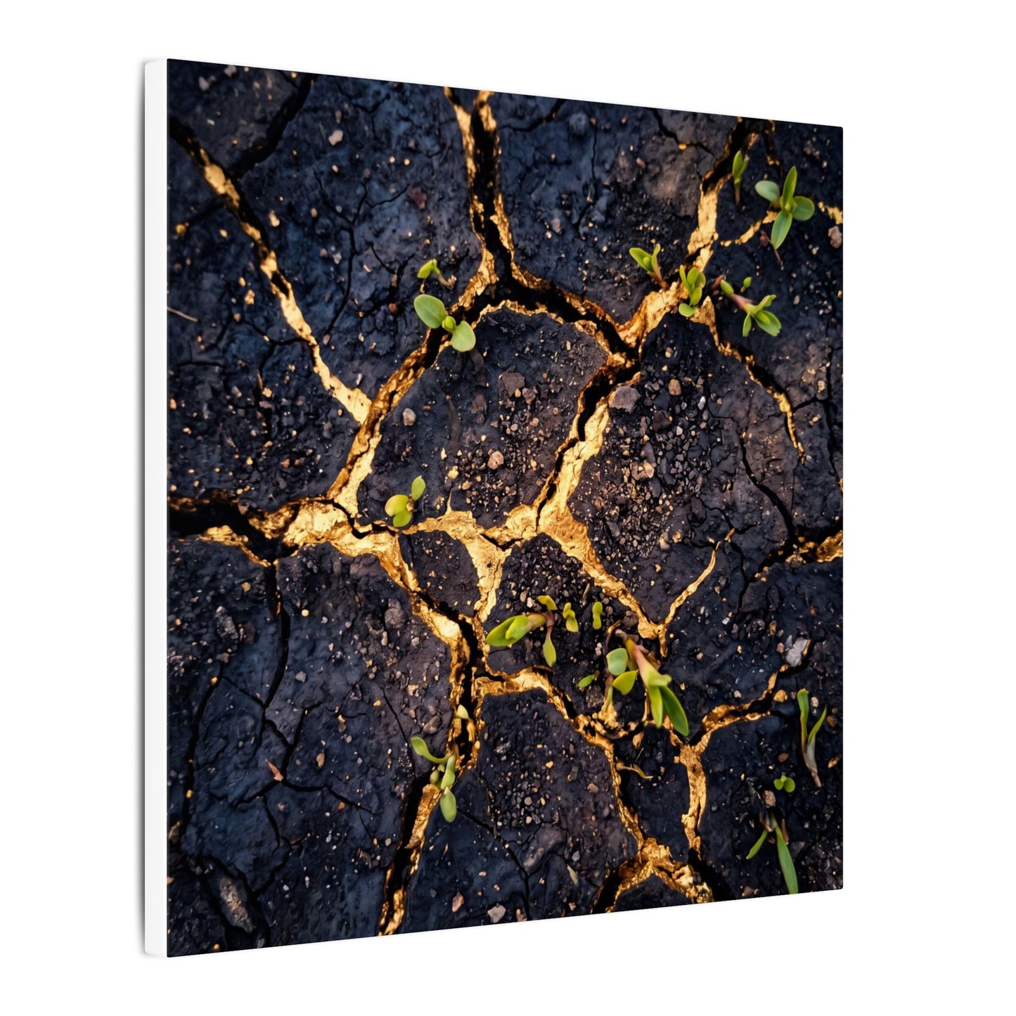 Spring Cracked Earth Crackle Gold Canvas Art | Healing Decor