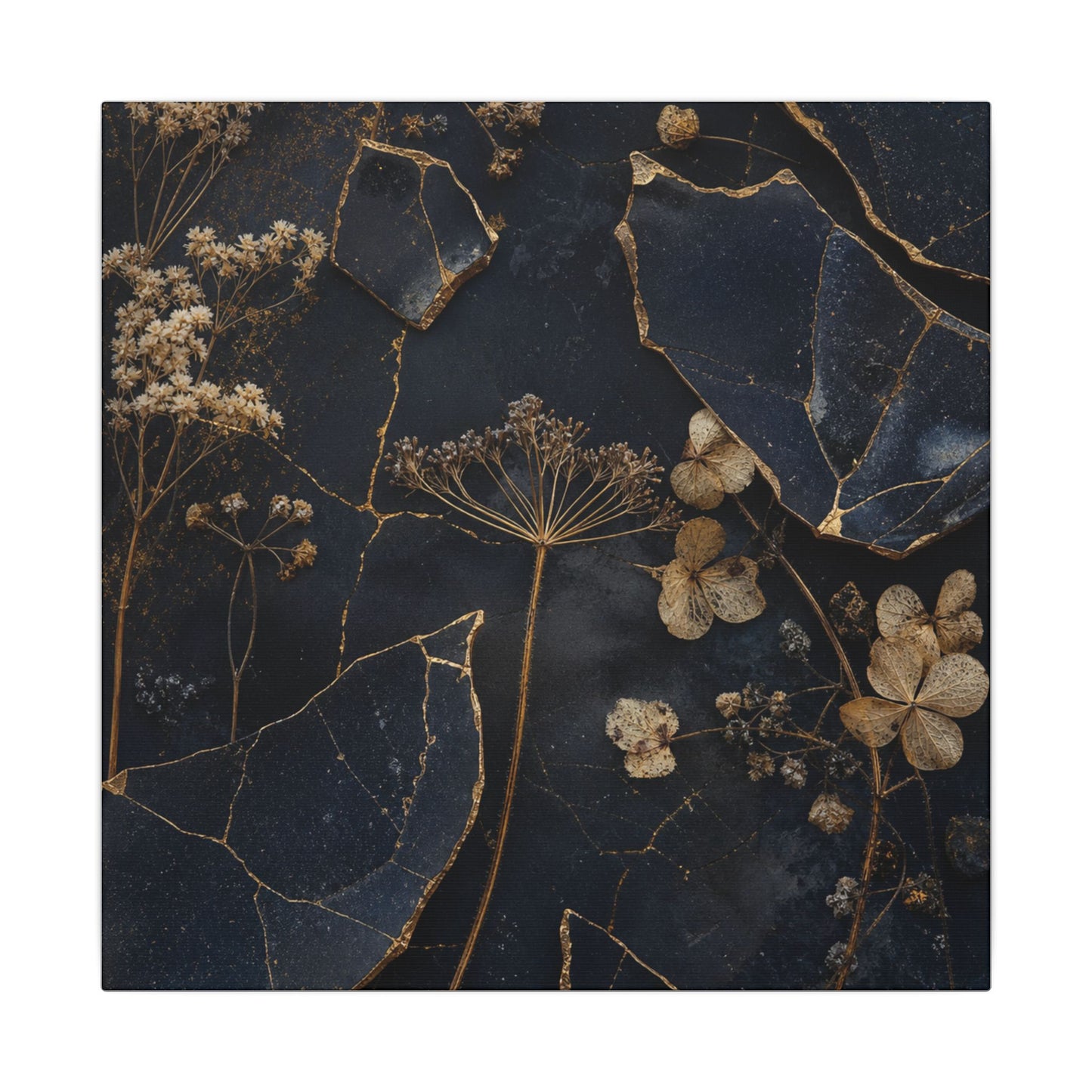 Philosophical Dried Flowers Canvas Art - Broken Beauty Kintsugi