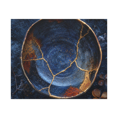 Kintsugi Ceramic Bowl in Moonlight | Crackle Gold Canvas Art