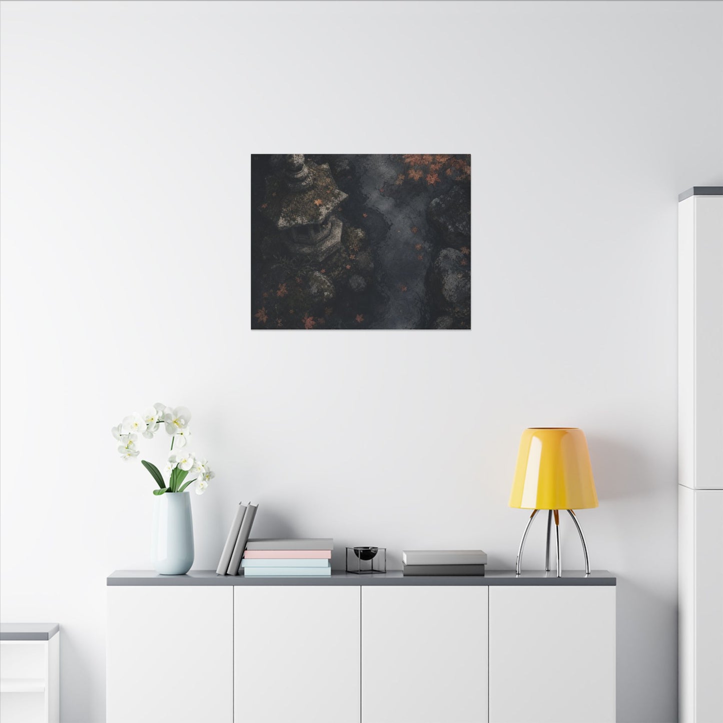 Stone Lantern Canvas Art | Autumn Japandi Texture Art