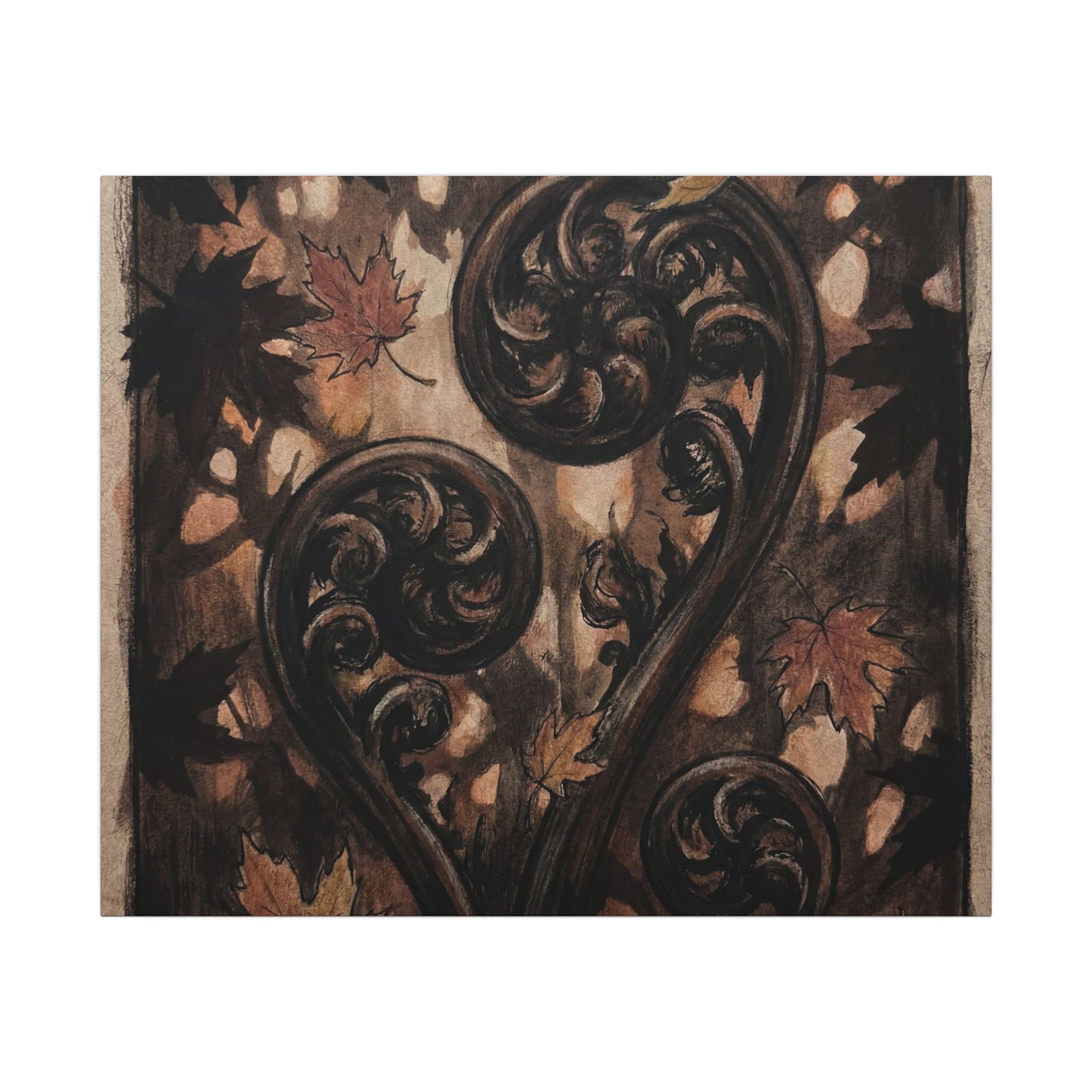 Mono No Aware Fern Unfurling Canvas Art - Dark Japandi Charcoal Ink