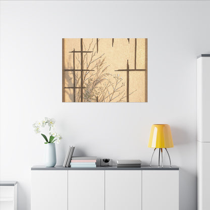 Shoji Screen Canvas Art | Winter Japandi Minimal Line Art