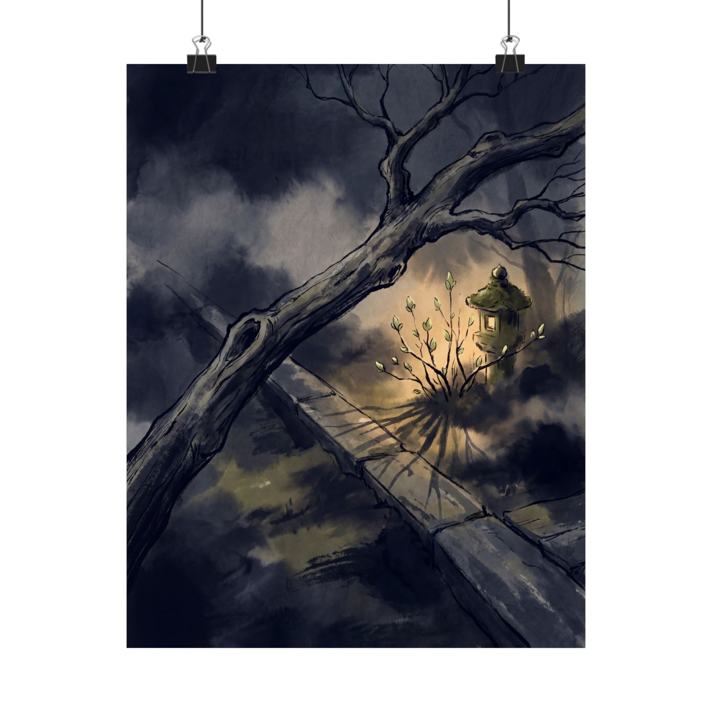 Golden Hour Moonlit Garden Wall Art Print - Dark Japandi Datsuzoku