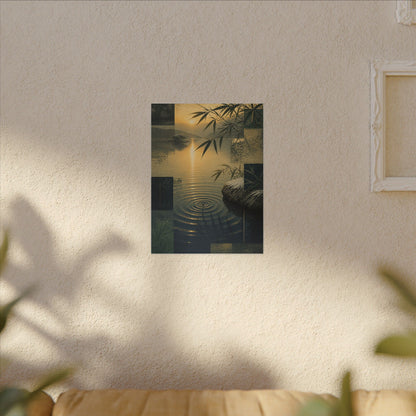 Zen Water Ripple in Golden Hour | Ukiyo E Inspired Canvas Art