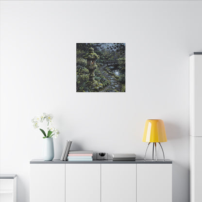Japandi Stone Lantern in Moonlight | Texture Canvas Art
