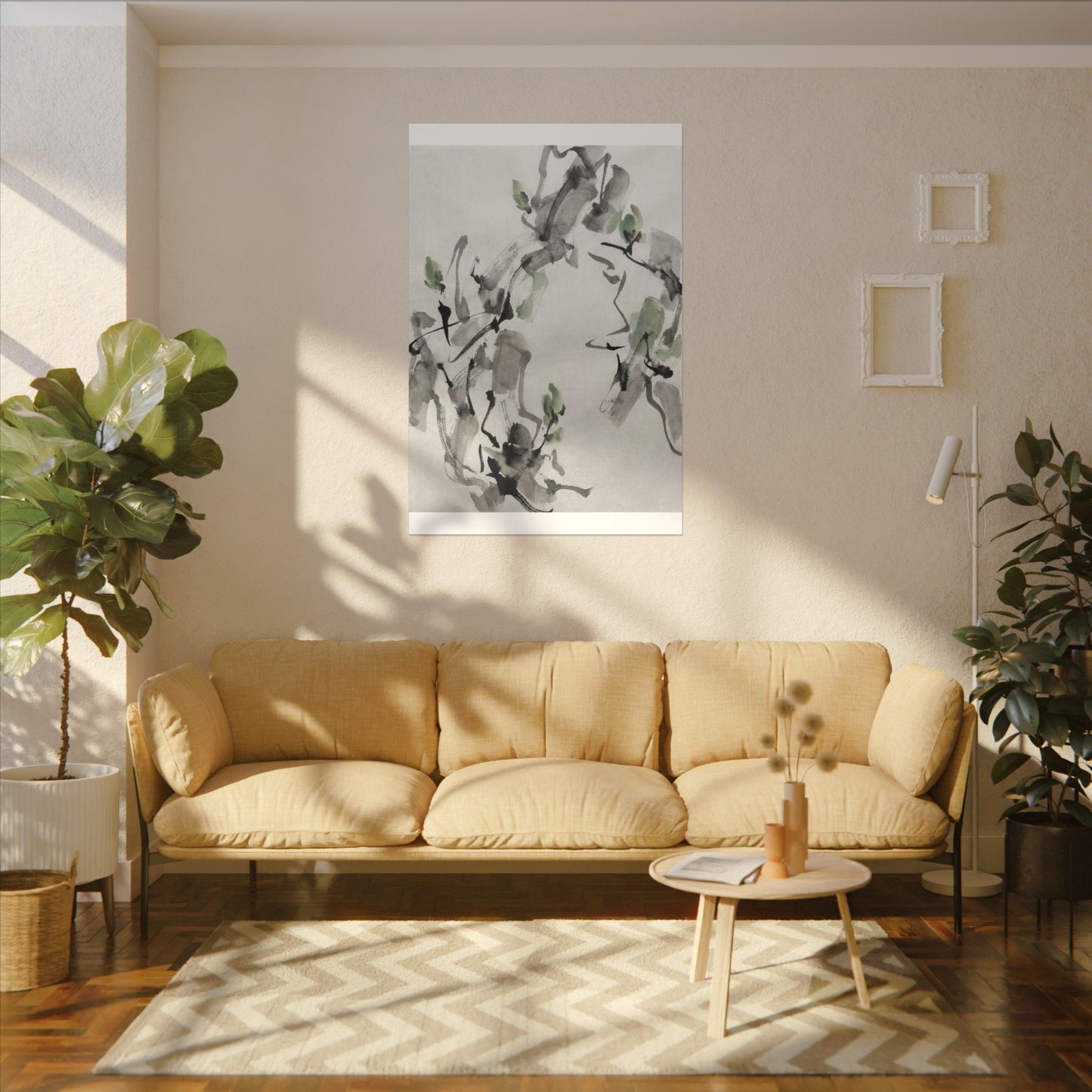 Zen Ink Brushstroke in Overcast | Sumi E Canvas Art