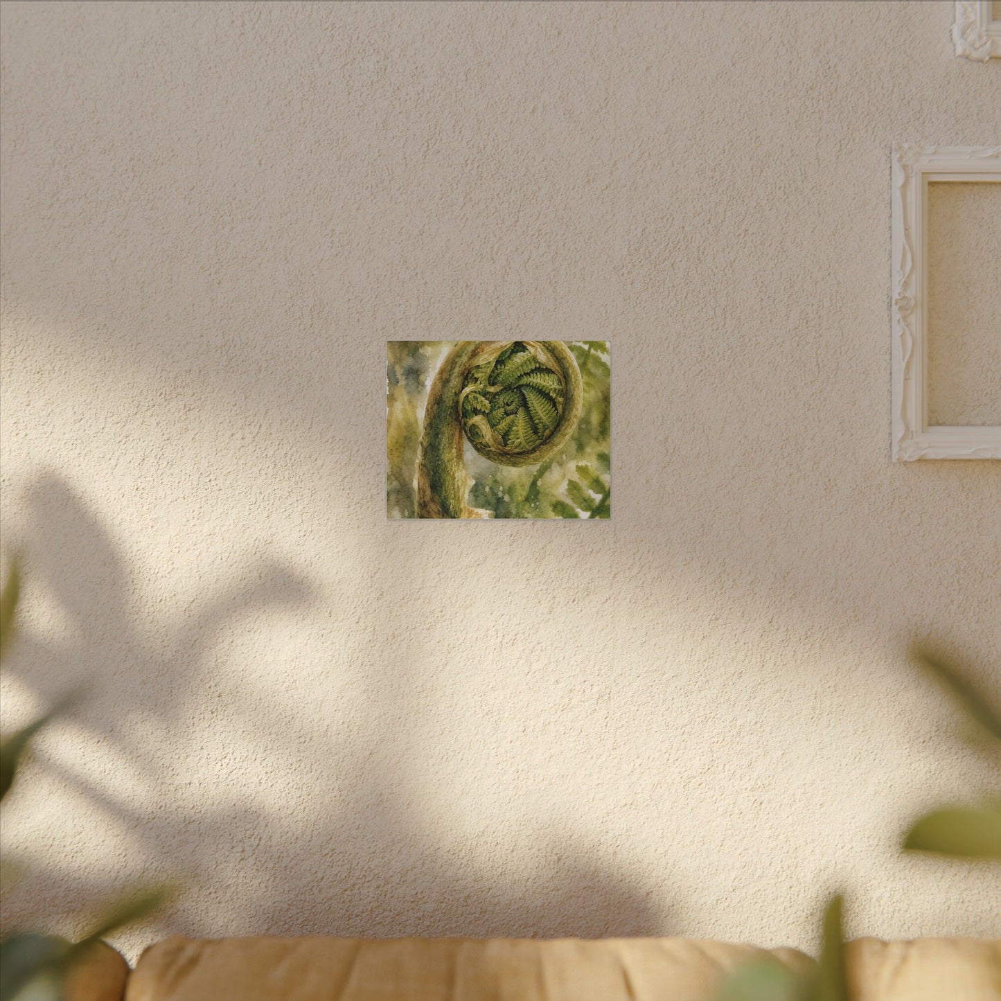 Japandi Fern Unfurling in Dappled | Watercolor Canvas Art