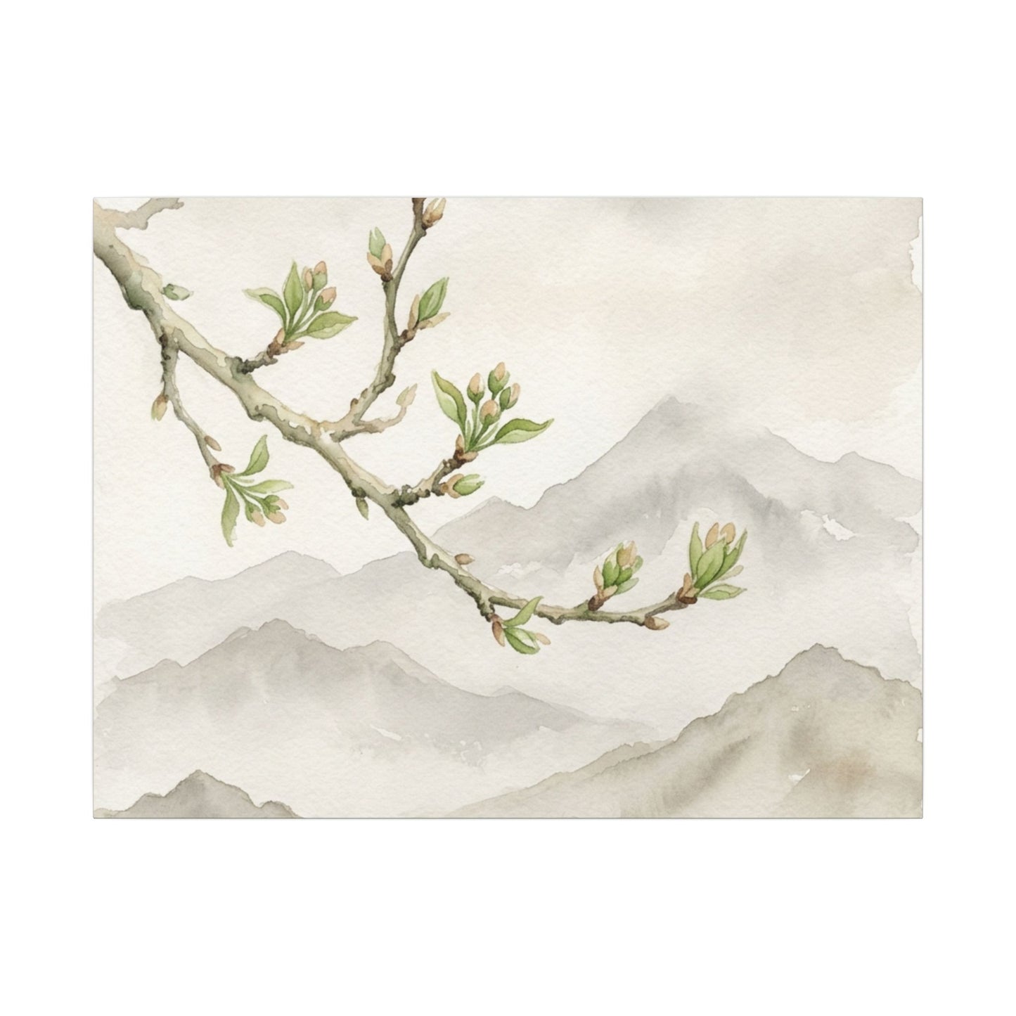 Spring Mountain Mist Watercolor Canvas Art | Cozy Decor