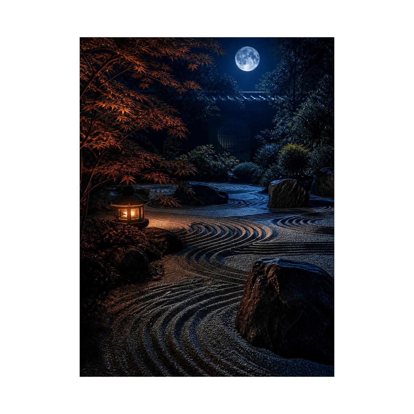 Datsuzoku Rock Garden Wall Art Print - Dark Japandi Shadow Zen