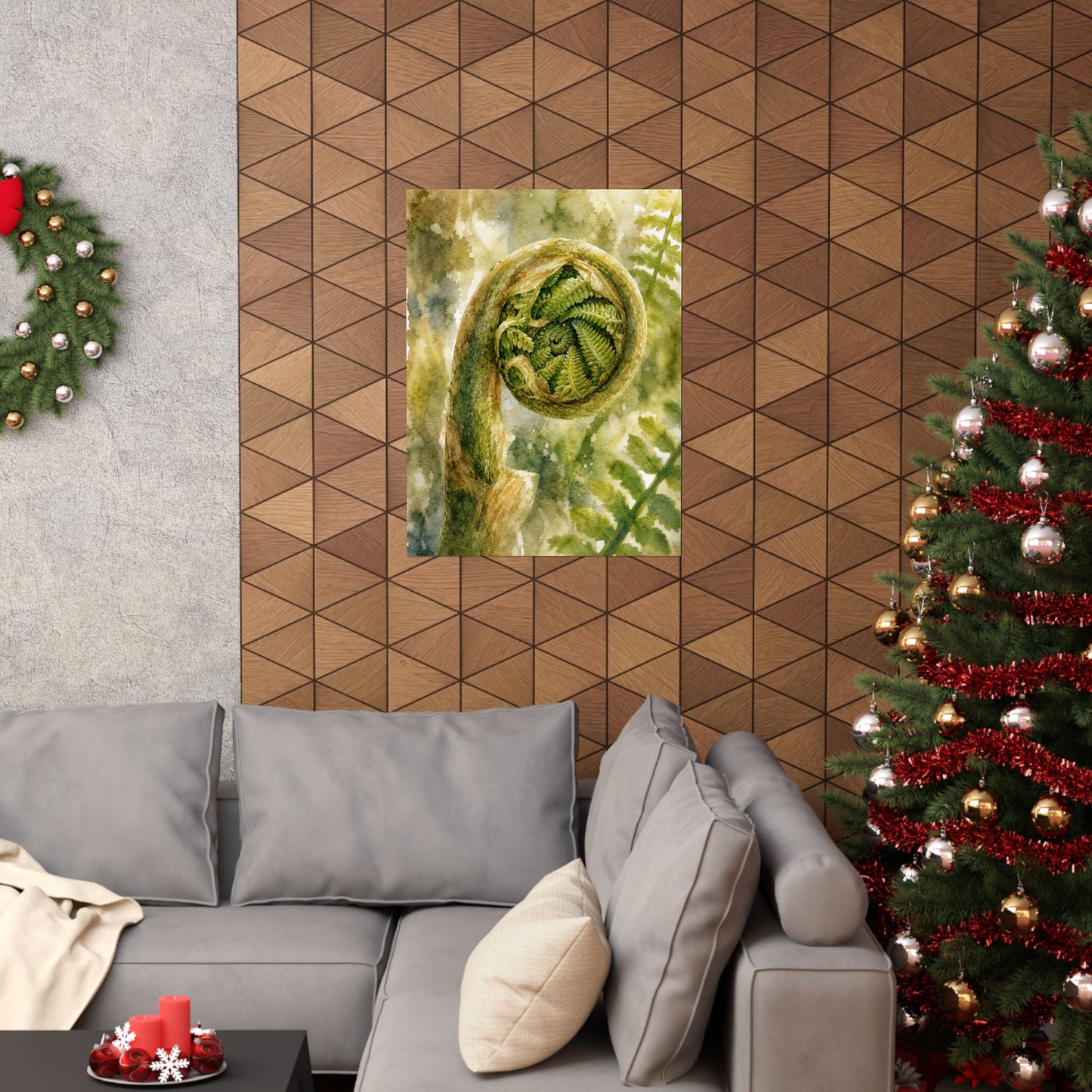 Elegant Fern Unfurling Wall Art Print - Watercolor Japandi