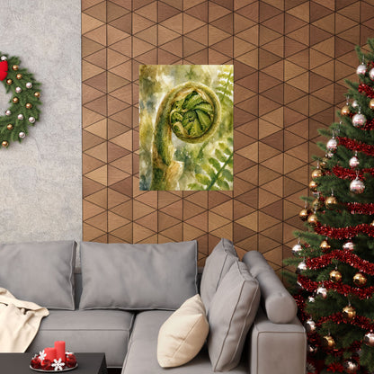 Elegant Fern Unfurling Wall Art Print - Watercolor Japandi