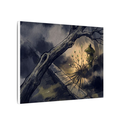 Dark Japandi Moonlit Garden in Golden Hour | Charcoal Ink Canvas Art