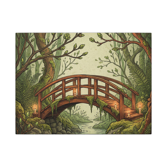 Spring Wooden Bridge Vintage Botanical Canvas Art | Earthy Decor