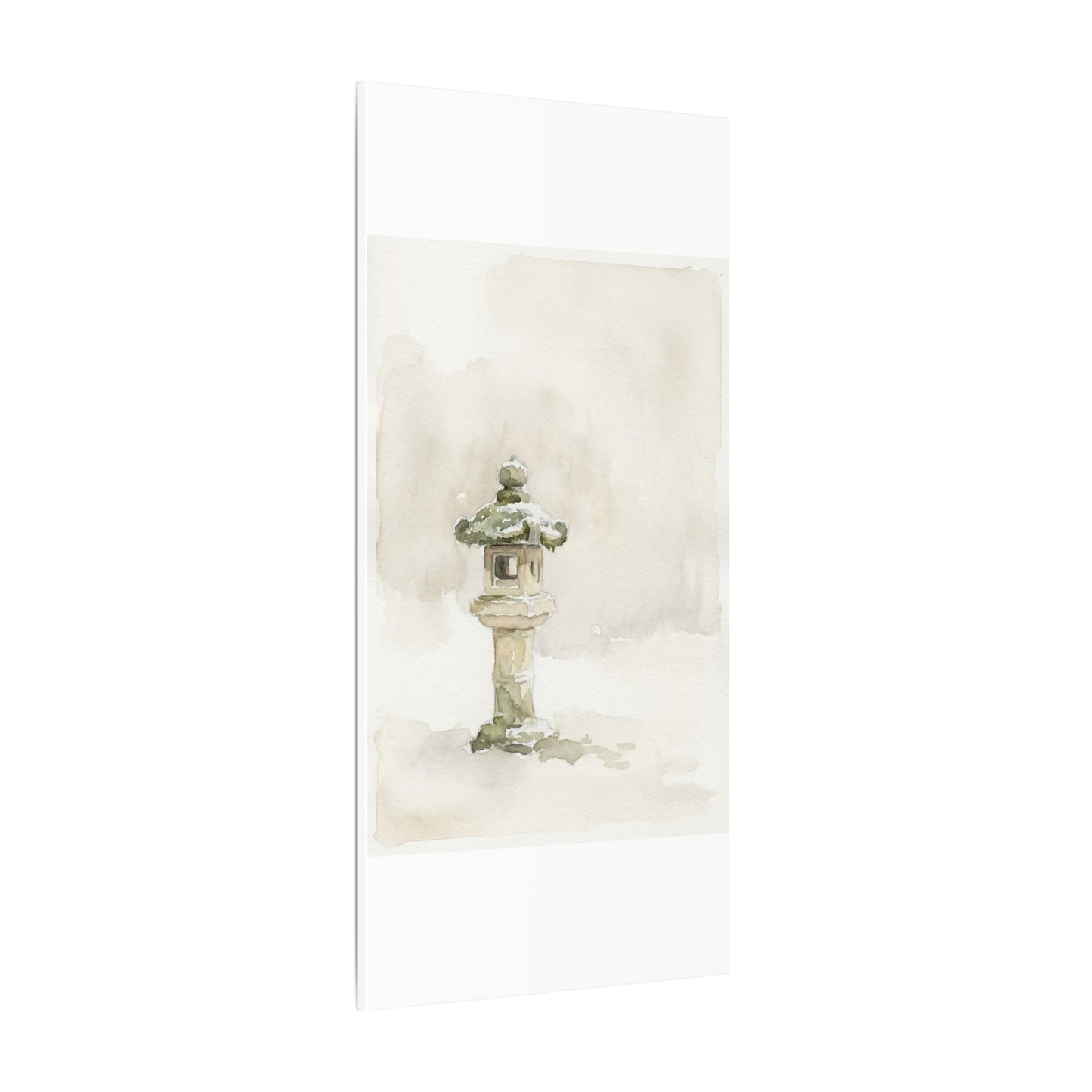 Stone Lantern Winter Canvas Art | Japandi Earthy Design