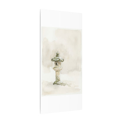 Stone Lantern Winter Canvas Art | Japandi Earthy Design