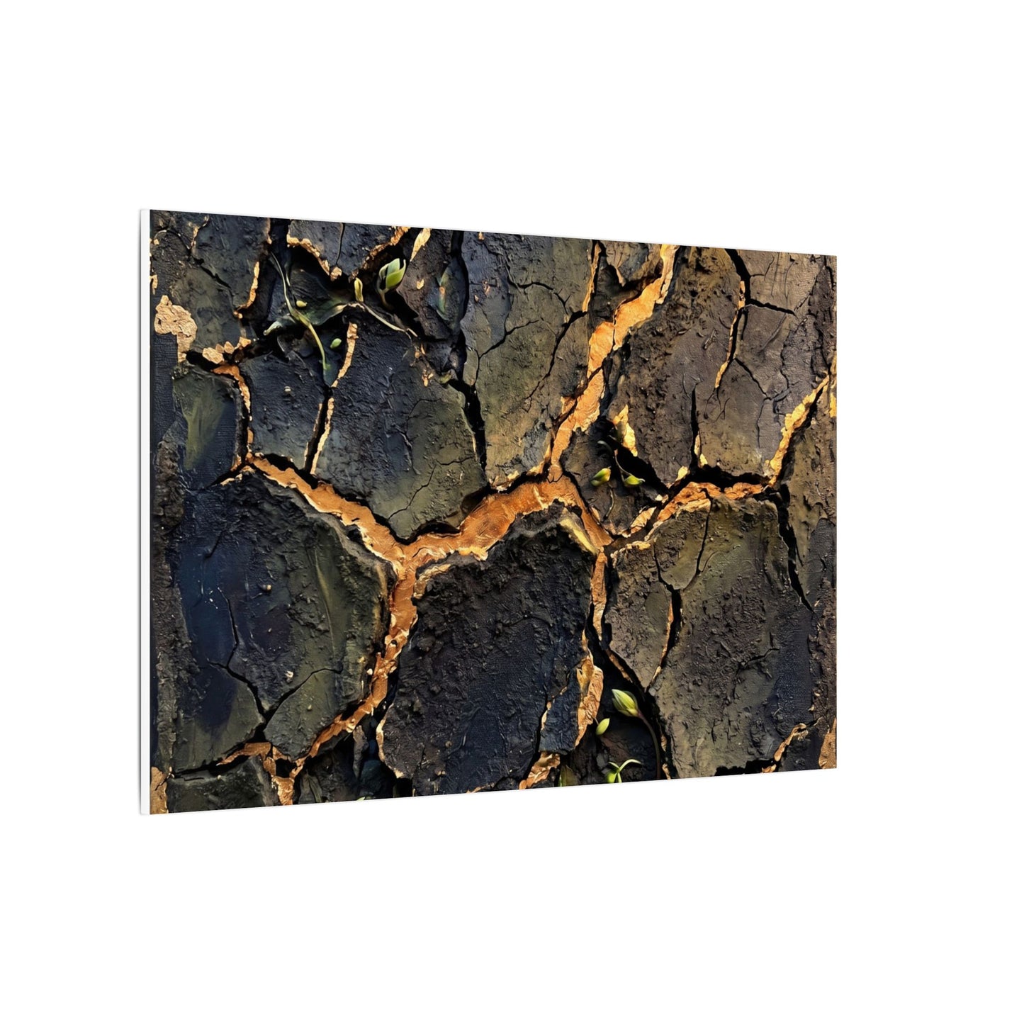 Cracked Earth Spring Canvas Art | Dark Japandi Atmospheric Design