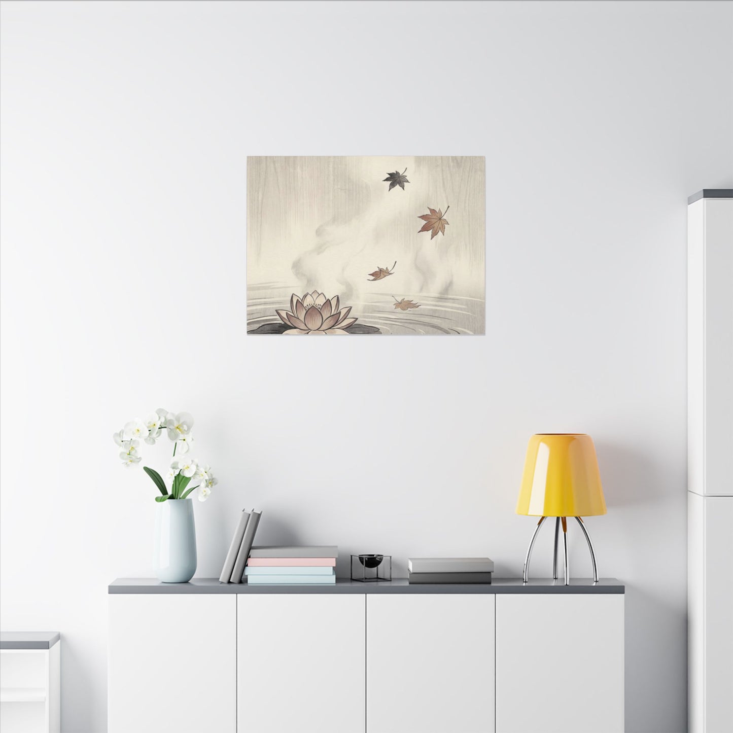 Lotus Flower Canvas Art | Autumn Zen Ukiyo E Inspired Art