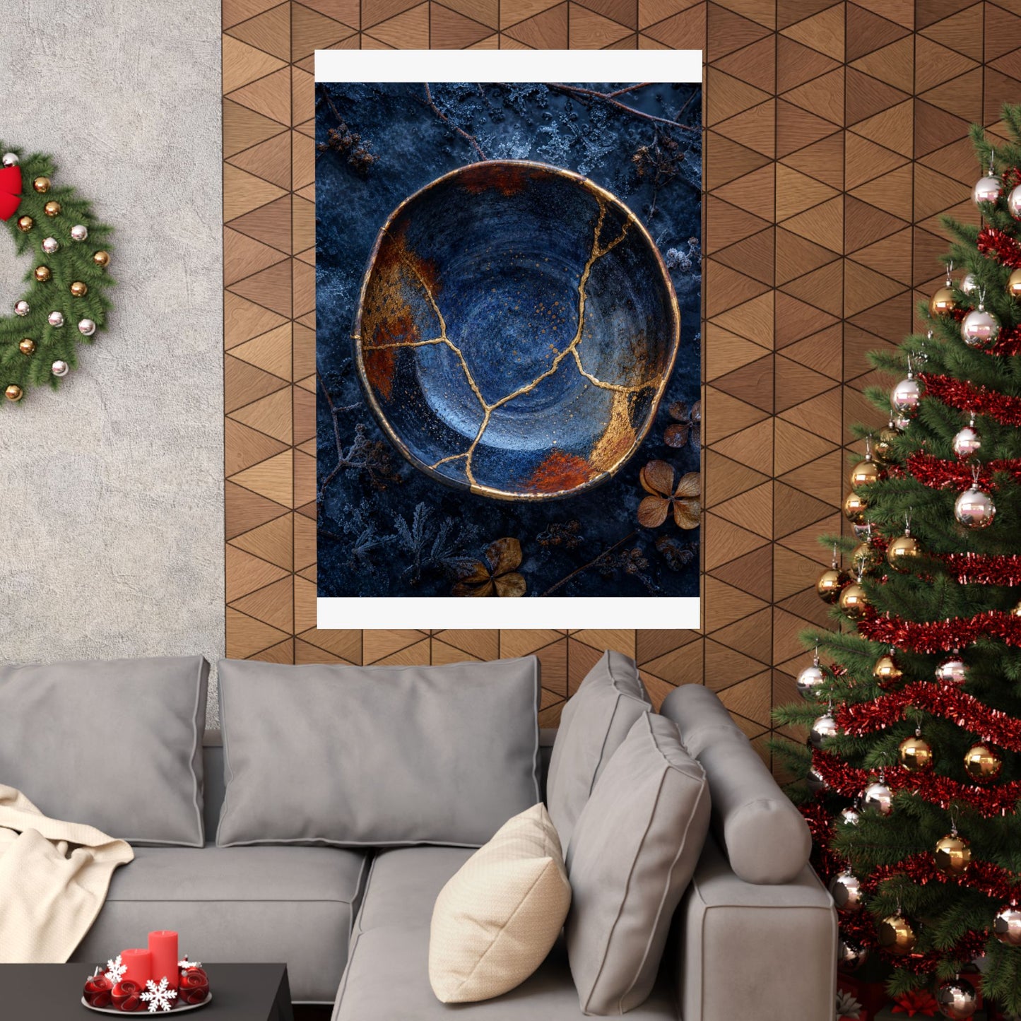 Fukinsei Ceramic Bowl Wall Art Print - Kintsugi Crackle Gold