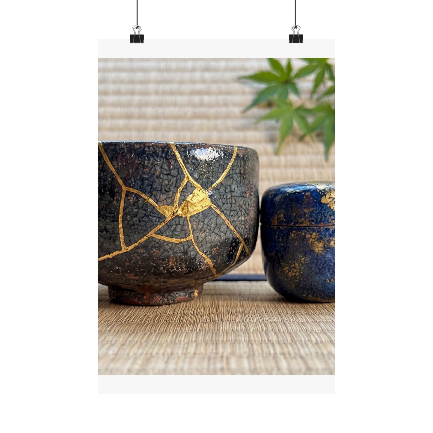 Kintsugi Tea Ceremony in Dawn | Crackle Gold Wall Art Print