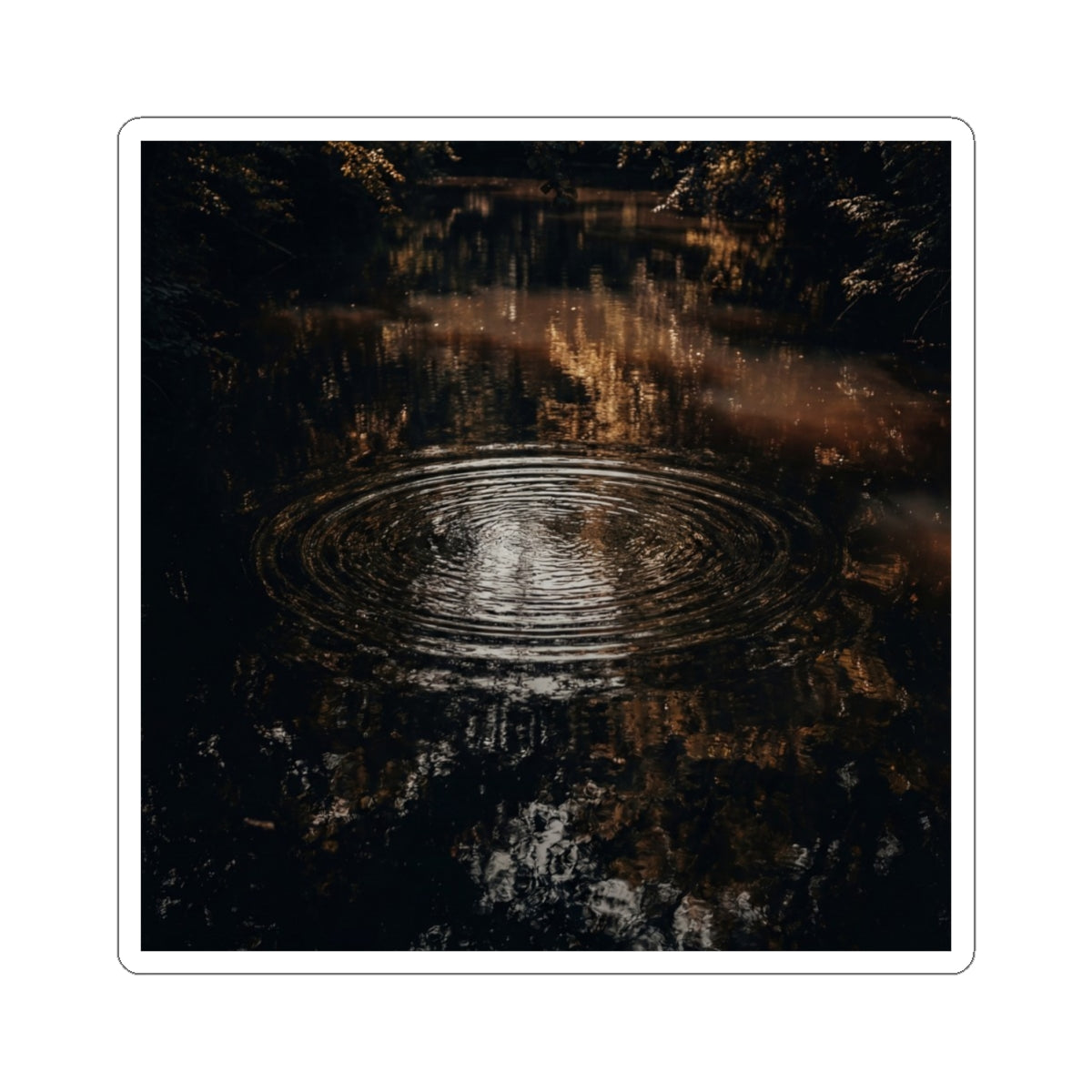Water Ripple Moody Minimal Sticker | Atmospheric Dark Japandi Art Art Print